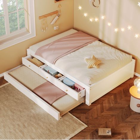 Lit cabane avec rangement 140x200 cm blanc, LED et prises, sans matelas - CHICFURN (1/5)