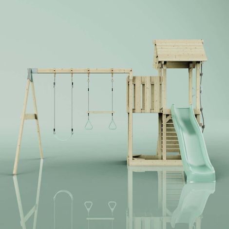 PolarPlay Spielturm Uppsala aus Holz in GrünTrapezstange
