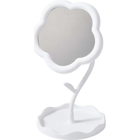 Miroir de maquillage portable vintage en forme de fleur pour chambre à coucher, décoration de chambre, décoration de table, 16,5 x 29,5 cm, blanc (1/5)