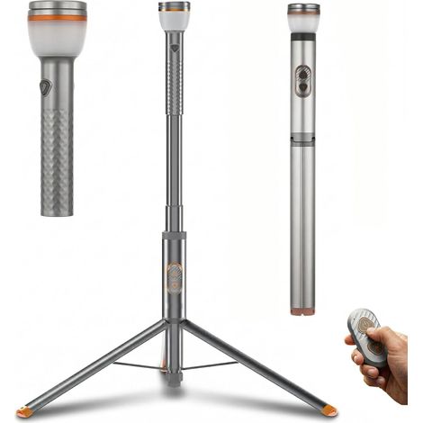 Projecteur Chantier Trépied 800LM LED Magnétique IP65 Tige télescopique 47 à 192cm, batterie rechargeable 20h, télécommande RF, crochet intégré et 3 modes d éclairage SOS (1/5)
