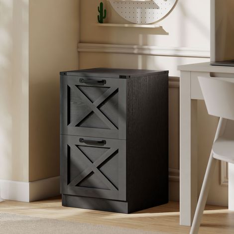 Caisson de Bureau avec 2 Tiroirs, Dossiers Suspendus pour Formats Lettre/A4, Style Rustique, 40x40x71cm, Noir (1/5)