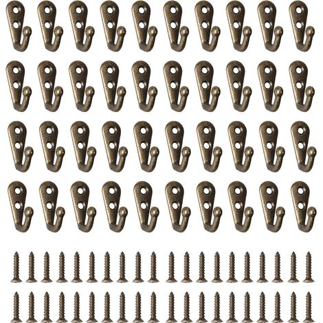 40 Pièces Crochet de Manteau Métal Crochets Patères Porte, Rétro Mural Patere avec 80 Vis Pour Cuisine Salon Chambre Derrière la Porte (Bronze) Bronze-40pcs - (1/5)