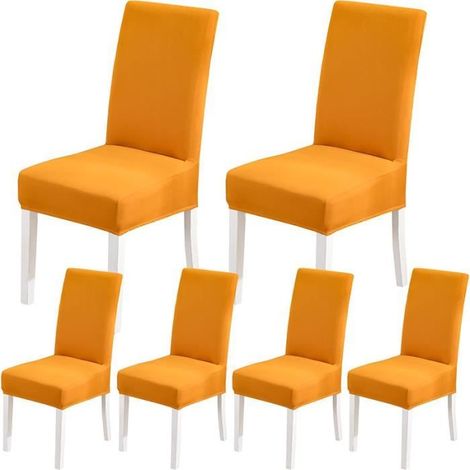 Ensemble de 6 housses de chaise, housses de chaises de salle à manger - couleur jaune (1/4)