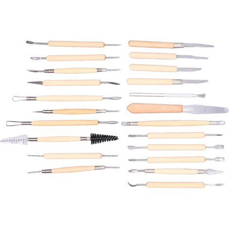 Kit de sculpture en céramique avec 22 outils à double manche en bois pour le bricolage. (1/5)