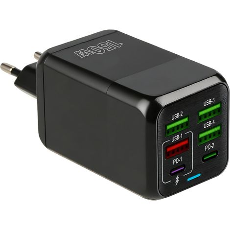 150-W-USB-C-Ladegerät mit 6 Anschlüssen, Mehrfach-Schnellladebuchse mit 2 USB-C-PD-Anschlüssen und 4 USB-A-QC-Anschlüssen, universelles Wandladegerät kompatibel mit iPhone 15/14/13/12, iPad, Galaxy un