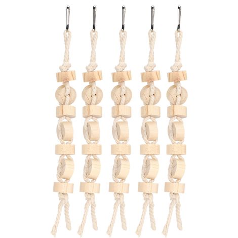 Jouet À Mâcher En Bois - Corde Coton Suspendue Pour Oiseaux - 5 Pièces - 34 cm - Pour Perroquets Et Petits Oiseaux (1/5)