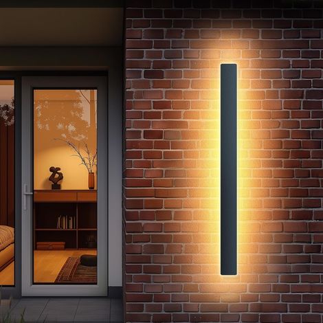 Applique Murale Exterieur/Intérieure Longue Luminaire Exterieur Étanche IP65 Noire 20W LED Lampe Exterieur En Métal Applique Exterieur Pour Terrasse,Villa,Entrée,Jardins,Salon,Lumière Chaude,100cm