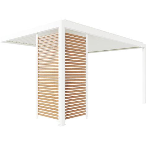 Paroi Ajourée Fixe Aluminium Blanc et Aspect Bois 96cm Pour Pergola S et SV ORIAL France (1/5)