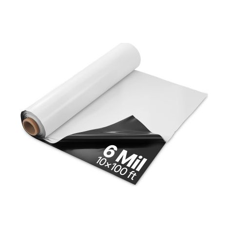 Rollo de Láminas de Plástico 6 mil 3,05 x 30,48 m Barrera de Vapor para Espacios de Acceso Lámina de Polietileno Resistente para Jardín Suministros de Plástico Agrícola, Blanco y Negro (1/5)