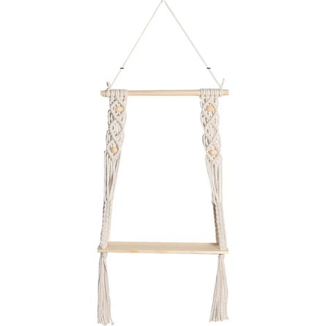 1PC Wandregal Holz Makramee Boheme Deco Pflanzen Einfache Quaste Handgewebte Schlafzimmer Wohnzimmer WC Hängendes Regal Seil (1/5)