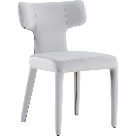 Pack de 2 sillas de comedor tapizadas en tejido gris claro con respaldo T y patas metálicas (1/5)