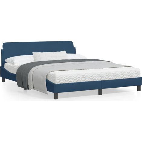 Cadre de lit avec tête de lit Bleu 160x200 Tissu (1/5)