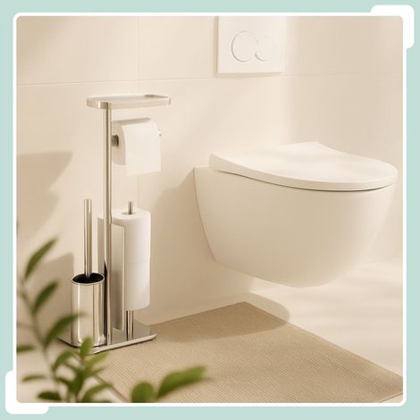 Wc stander aus edelstahl mit ablage und burste (1/5)