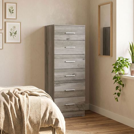 Commode haute à 6 tiroirs, avec système anti-basculement, 40 x 40 x 110 cm, gris clair (1/5)