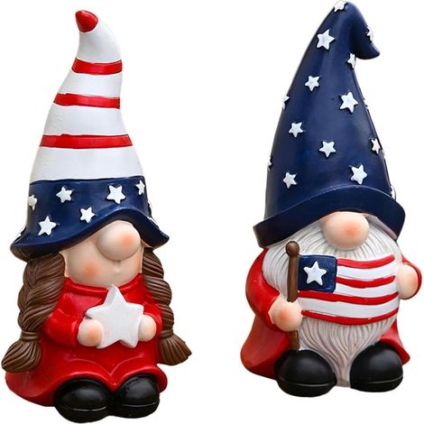 Décoration du Quatre Juillet 2 Petites Figurines Commémoratives Américaines - Décorations de Fête de l'Indépendance avec Gnomes Miniatures pour Maison Bureau École Jardin Cour Fête du Jour (1/5)