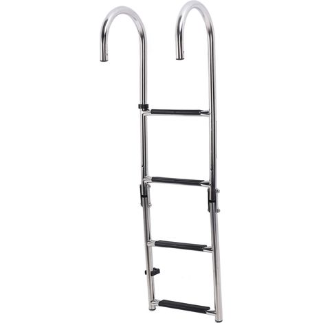 Échelle de bateau pliante à 4 marches en acier inoxydable 316, antidérapante et télescopique, pour pontons et yachts, facilitant l'embarquement. (1/5)