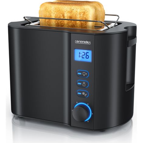 Arendo 2-Scheiben Toaster mit 6 Bräunungsstufen, LCD-Display mit Restzeitanzeige, 800 Watt, Auftaufunktion, Brötchenaufsatz, Schwarz (1/5)