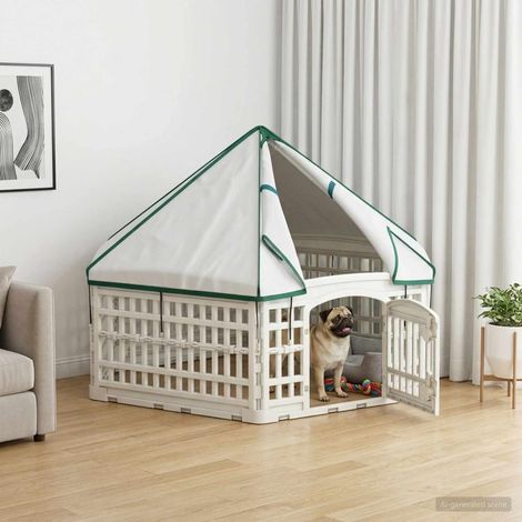 vidaXL Parc de Jeu pour Chiens à 6 Panneaux 122 x 106,5 x 82 cm Blanc (1/5)