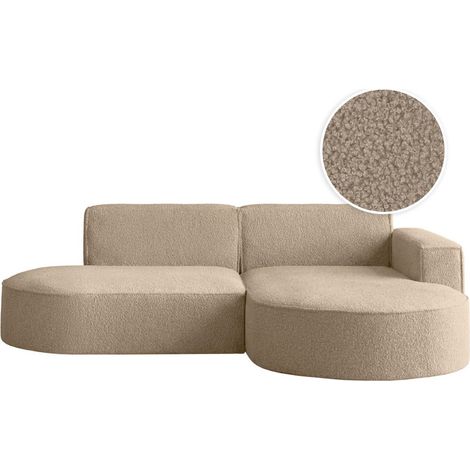 Canapé d'angle droit 4 places MARLA en tissu bouclette - Taupe (1/5)