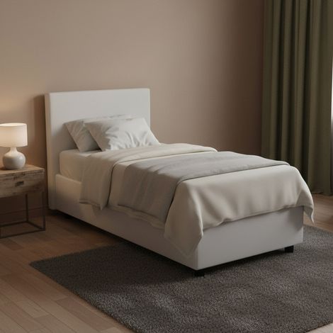 Talamo Italia Cama individual Caide, Cama contenedor con tapizado en ecopiel, 100% Made in Italy, Apertura lateral, con colchón Cm 80x190 incluido, Blanco, con embalaje reforzado (1/5)