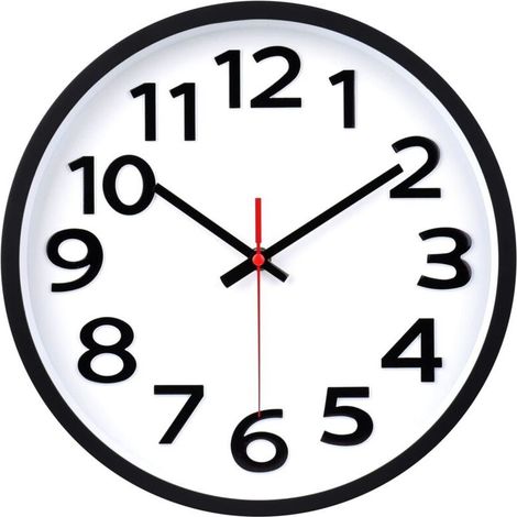 Horloge Murale Moderne Silencieuse Montre Pendule - 30 cm - Sans Bruit de Tic-tac - Analogique à Quartz pour Salon, Cuisine, Bureau - Chiffres 3D - Noir (1/5)