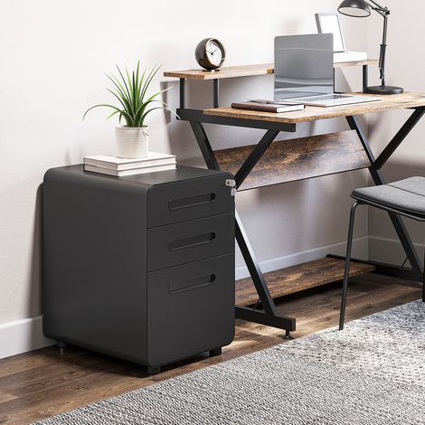 Vinsetto Rollcontainer mit 3 Schubladen mobiler Aktenschrank mit Rollen abschließbar Büroschrank mit Hängeregistratur Stiftfach, Bürocontainer Schreibtisch Unterschrank für Büro 39x48x59cm Schwarz (1/5)