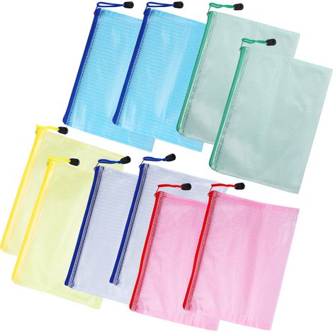 Lot de 10 pochettes zippées en maille A5 pour documents, avec poche de protection et classifiée. Fournitures de bureau (1/5)