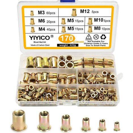 Ecrou a Sertir Écrou Aveugle Rivet Fileté 170pcs M3 M4 M5 M6 M8 M10 (1/5)