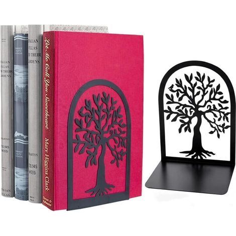DBBEGK Serre-livres en métal, serre-livres noirs résistants aux rayures, adaptés aux bureaux, maisons, écoles, étagères à CD, bibliothèques et bibliothèques, 1 paire (Arbre de Vie noir).