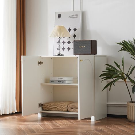 Aparador de 2 puertas 80 x 40 x 80 cm con antivuelco, blanco, tiradores dorados HAVRYA (1/5)