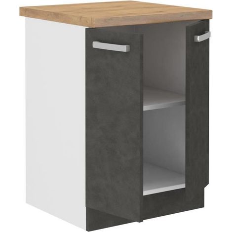 Meuble bas 2 portes battantes - Gris mat - L 60 x P 51,6 x H 85 cm - LASSEN (1/10)