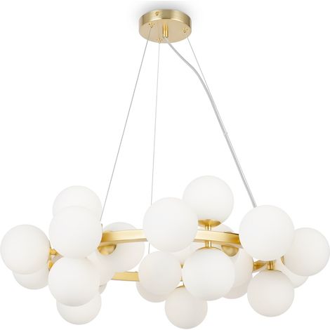 Maytoni Dallas Plafoniera moderna a sospensione a globo con 25 luci oro, paralume bianco opaco, G9
