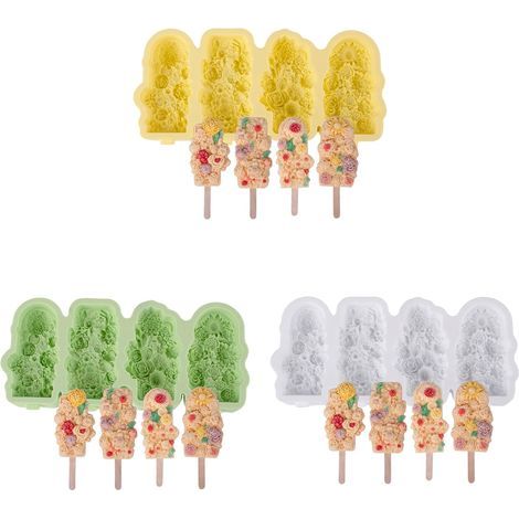 Ensemble de moules à Glace en Silicone résistant à la avec bâton détachable, Plateau créatif à 4 Compartiments (1/5)