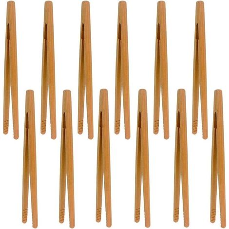 Pinces en Bambou，12 Pcs Pinces de cuisine en bambou Pince grille-pain Pince à toasts Pinces à pain de bois，Pour Barbecue,Buffet,Pain,Steak (1/5)