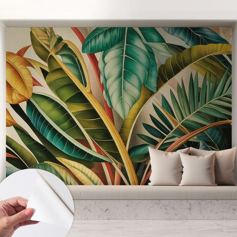 Tapete Selbstklebend - abwaschbar - trendige Wanddeko - elegant Fototapete Exotische Blätter 208x146 cm (1/5)