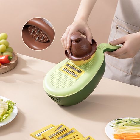 Coupe-légumes multifonction, efficace et sûr, râpe manuelle pour pommes de terre, radis et concombres, usage en cuisine, vert (1/5)