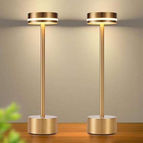 GBLY Tischlampe Akku LED Tischleuchte Kabellos - Nachttischlampe Dimmbare mit USB-C Aufladbar Batterie Touch Lampe Gold Tischlampen für Schlafzimmer Esszimmer Büro- 2ER