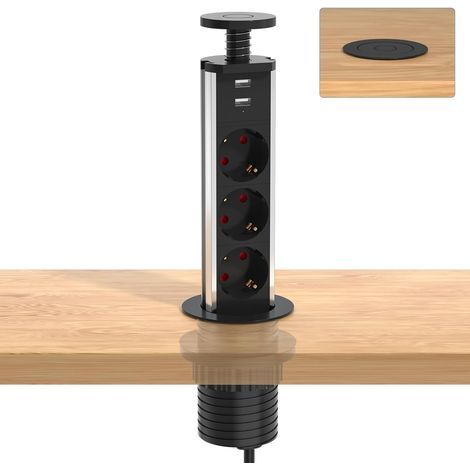 Unterputz-Steckdosenleiste, 3 EU-Steckdosen, 2 USB-Anschlüsse, 1,8 m Kabel, für Küche, Büro, Wohnzimmer (1/5)