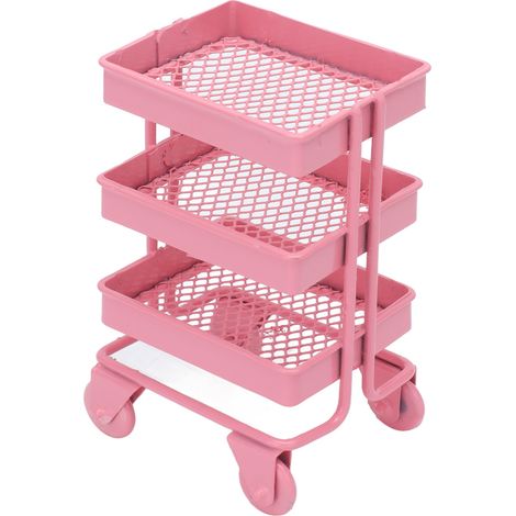 Étagère de rangement à 3 niveaux avec roulettes pour maison de poupée miniature à l'échelle 1:12, idéale pour décorer la cuisine ou les meubles de maison de poupée (rose). (1/5)