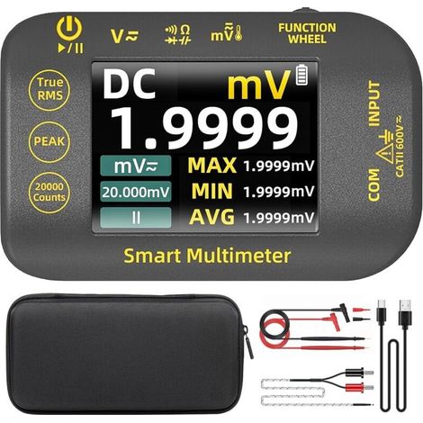 BSIDE Mini Multimètre Numérique de Poche 20000 Comptes Multimètre de Précision TRMS 1000V avec Écran Couleur et Support, S40 Testeur Électrique Rechargeable pour Photovoltaïque Millivolt AC Peak (1/4)