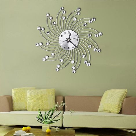 Horloge murale 3D en métal, motif diamants et fleurs, silencieuse et étincelante, décoration pour la chambre, le bureau ou la maison. (1/4)