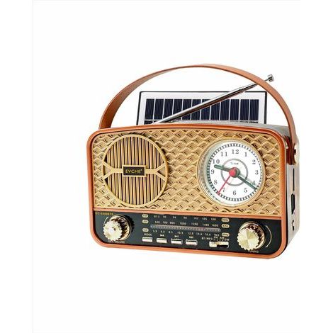 Radio solaire rétro AM/FM/SW - Radio rétro avec Bluetooth - Radio de valise vintage avec câble d'alimentation - Piles rechargeables - Avec fonction horloge - Avec fonction USB/TF/AUX - Pour bureau (1/2)