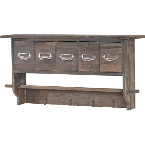 Appendiabiti mensola cucina shabby vintage HHG-355 legno con cassetti 32x65x13cm, marrone