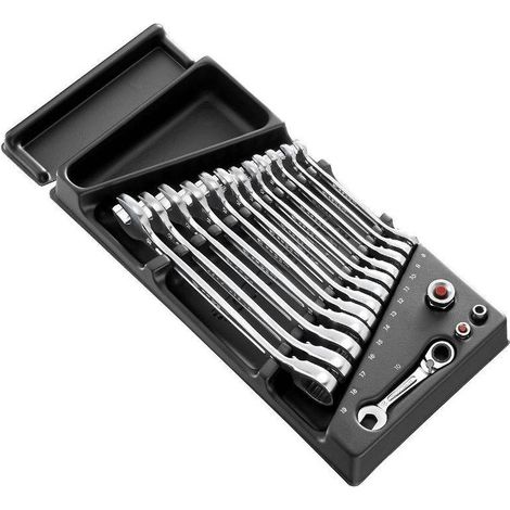 Facom – Module de 13 clés mixtes à cliquet 8-19 mm – Adaptateurs inclus – Compatible servantes CHRONO et JET – Clé de 10 mm transformable en cliquet plat