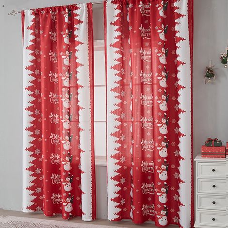 Rideau De Noël - Motif Bonhomme De Neige - Rouge - 160 X 140 Cm - Polyester - Pour Salon Chambre Cuisine - 1 Pièce (1/5)