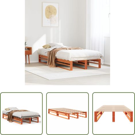 Cadre de lit bois pin -  Cadre de lit sans matelas cire marron 75x190 cm bois pin massif (1/5)