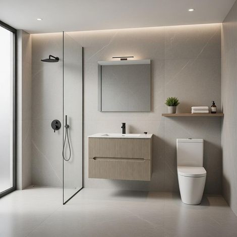 Composizione mobile bagno sospeso con cassetti cm 90 cannettato mod. STICK - Tortora Opaco (1/4)