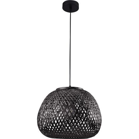 Suspension bohème noire bambou Ø35 Zanzibar E27 Polux (1/4)