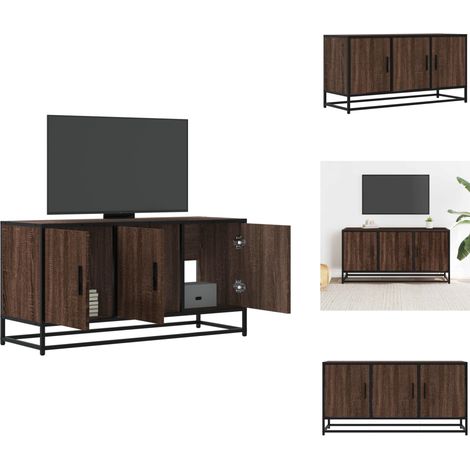 Meuble TV chêne marron 100x35x50 cm bois d'ingénierie et métal - Meuble TV - Meubles TV - Banc TV - Buffet TV (1/5)