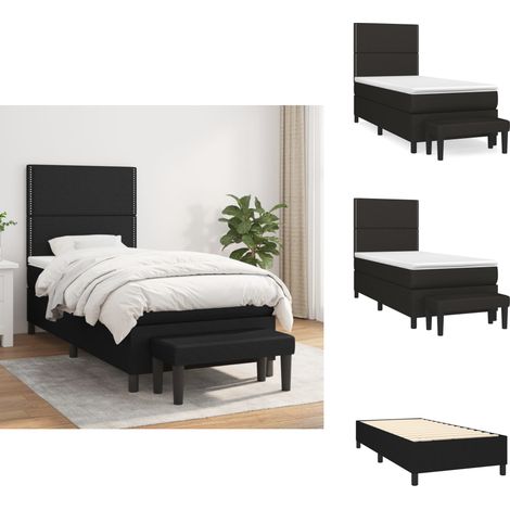 Sommier à lattes de lit avec matelas Noir 90x190 cm Tissu - Lit Double - Lit Plateforme - Literie - Chambre À Coucher - Meuble De Rangement (1/5)
